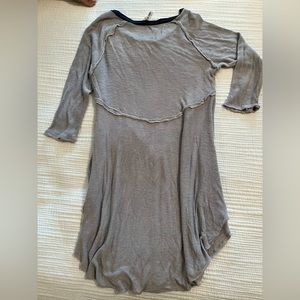 New Free People A-line tee shirt in grey with navy/black trim at the neck.